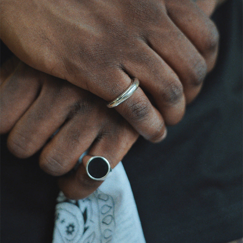 Simple Black Crystal Gum Silver Ring