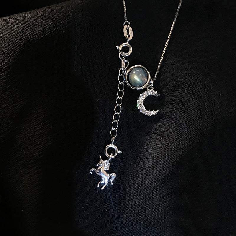 Sterling Silver Moonlight Stone Unicorn Pendant Necklace