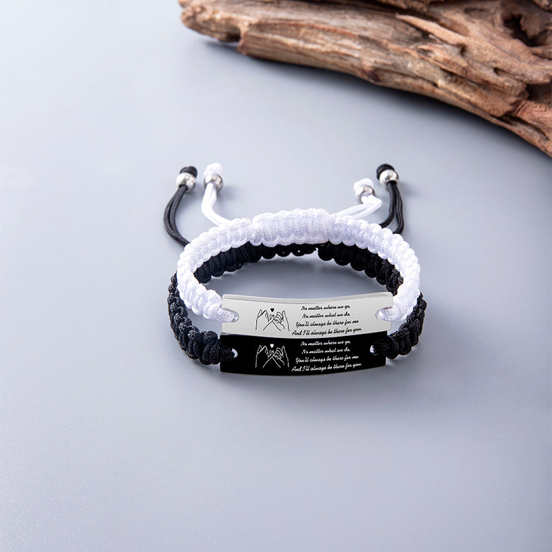 Simple Black and White Romantic Woven Couple Engraved Bracelets