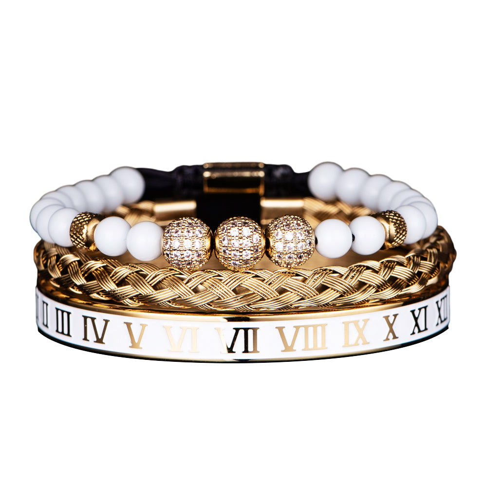 Crown With Roman Numerals Stainless Steel Bracelet Set