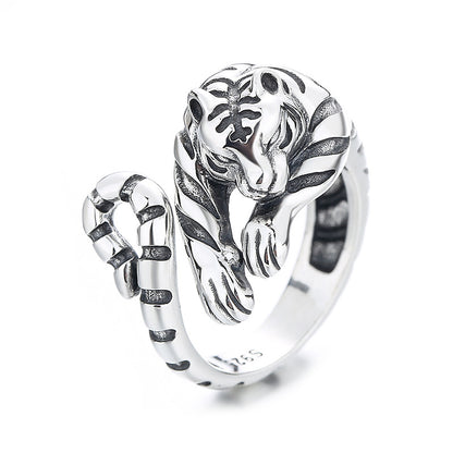 Bague en argent réglable en forme de tigre vintage