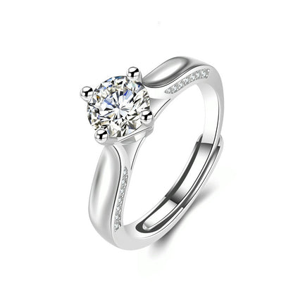 Classic 4 Claw 0.6 Carat Moissanite Adjustable Silver Ring