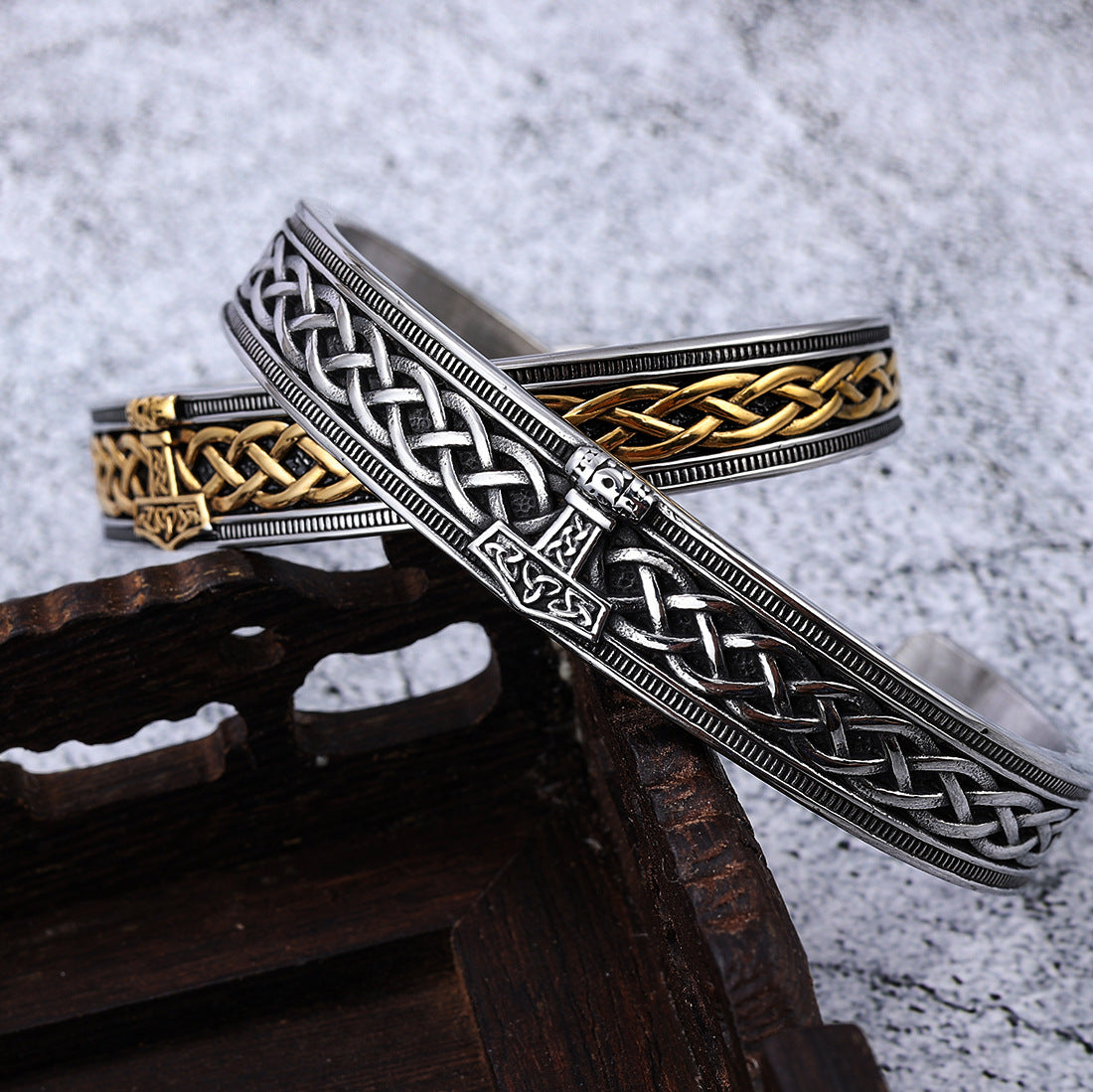 Stainless Steel Viking Rune Cuff Bracelets