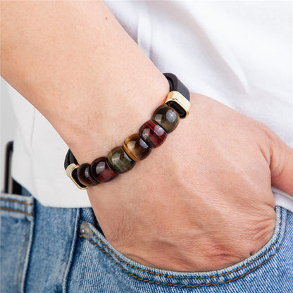 Bracelet en cuir multicouche œil de tigre