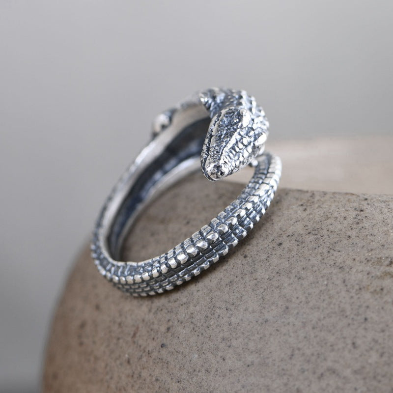 Vintage Crocodile Adjustable Silver Ring