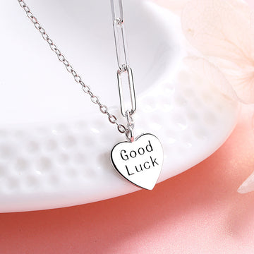 Sterling Silver “Good Luck” Heart Pendant Necklace