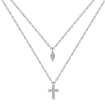 Doppellagige Kreuz-Halskette mit kubischem Zirkonia aus Sterlingsilber