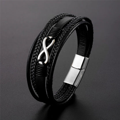 Titanium Steel Braided Leather Figure 8 Magnetic Clasp Bracelet