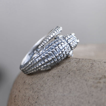 Vintage Crocodile Adjustable Silver Ring