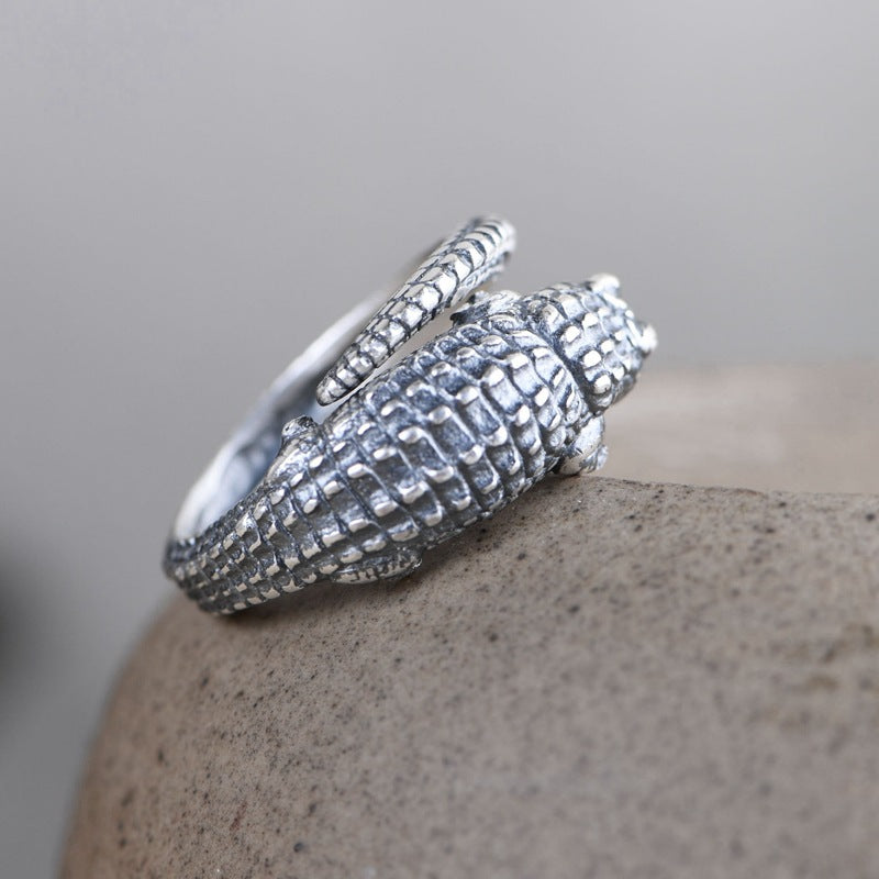 Vintage Crocodile Adjustable Silver Ring